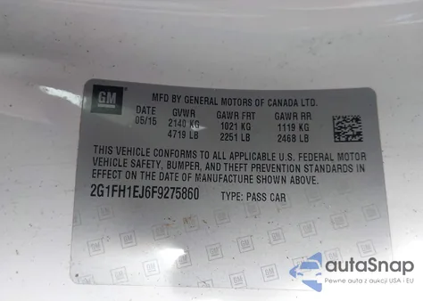 2015 Chevrolet Camaro 1Ss z USA, uszkodzony, nr VIN 2G1FH1EJ6F9275860